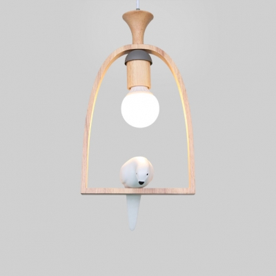 Wooden Arch Shelf Pendant Light with Pigeon Bedroom Single Head LED Suspended Light in Gray/Green