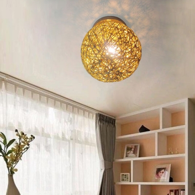 1 Bulb Globe Flush Mount Lighting Simplicity Colorful Wooden Ceiling Light for Kids