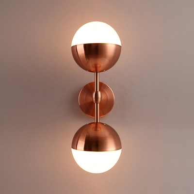 2 Light Ball Shade Wall Sconce Modern Chic Milky Glass LED Night Light in Copper