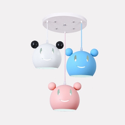 3 Heads Cartoon Mouse Pendant Lamp Baby Kids Room Metal Suspended Light in Multi Color