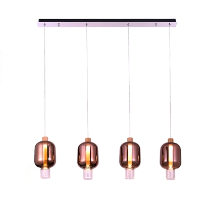 Cylinder Shade Suspended Light Modern Chic Brown Glass 4 Heads Pendant Lamp for Living Room