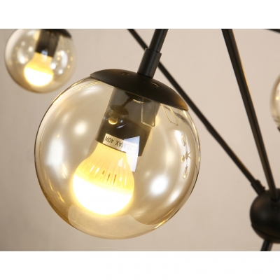 Amber Glass Hanging Lamp Designers Style Post Modern Metal 10 Light Chandelier for Bedroom