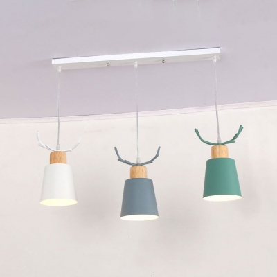 Antler 3 Heads Hanging Lamp with Linear Canopy Multi Color Metallic Suspended Light for Coffee Shop