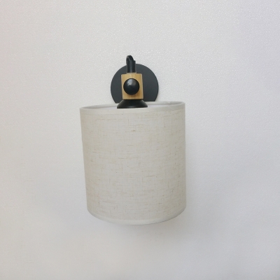 Black Finish Cylinder Wall Mount Light Minimalist Fabric Shade 1 Light Sconce Light for Hallway