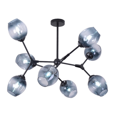 Bubble Ceiling Lamp Stylish Modern Blue Faded Glass 8 Light Lighting Fixture in Black