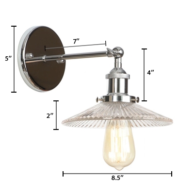 Chrome Finish Armed Sconce Light with Ribbed Glass Shade Industrial 1 Bulb Wall Lighting for Bar