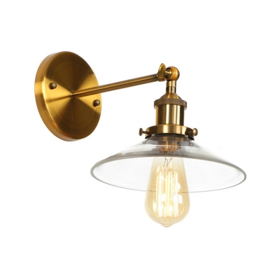 Clear Glass Flared Wall Sconce Vintage Single Light Wall Light Fixture in Brass for Living Room