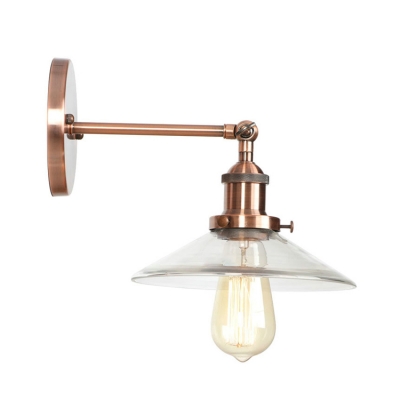 Copper Flared Shade Sconce Light with Glass Shade Vintage 1 Bulb Wall Mount Fixture for Corridor