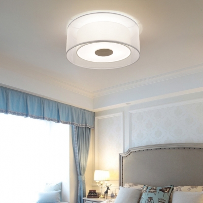 Drum Flush Mount Lighting Contemporary Fabric Triple Ceiling Light in White for Living Room
