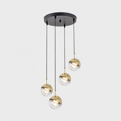 Eclipse Hanging Light Designers Style Clear Glass LED Cluster Pendant Light in Gold