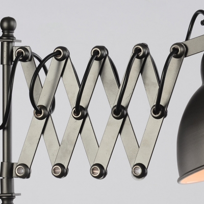 Extendable 1 Head Dome Wall Light Industrial Metal Lighting Fixture in Black for Warehouse