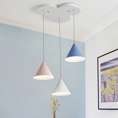 Funnel Suspended Lamp Contemporary Acrylic 3 Light LED Pendant Lamp for Children Room