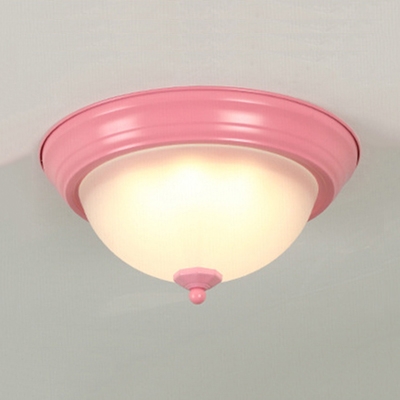 Green/Pink Bowl Shade Flush Mount Contemporary Frosted Glass LED Ceiling Light for Bedroom