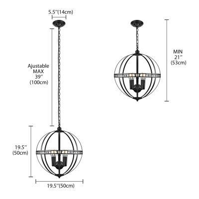 Industrial Orb Chandelier 5 Light 20 Inch Wide with Metal Cage in Black