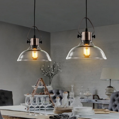 Industrial Style Barn Drop Light Clear Glass Single Head Pendant Lighting in Copper for Kitchen