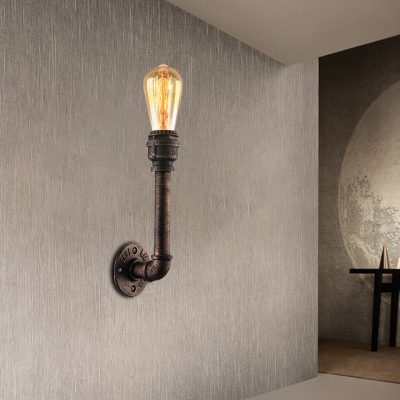 Industrial Style Single Light Upward Pipe LED Wall Lighting in Antique Bronze Finish