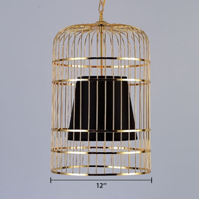 LOFT Lovely Gold Bird Cage LED Pendant with Fabric Inner Shade