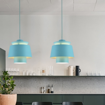 Macaron Colorful Cylinder Drop Light Metal Suspended Ceiling Light For