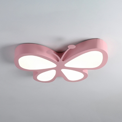 Metal LED Ceiling Lamp with Butterfly Shade Modern Pink/Yellow Flush Mount Light for Kindergarten