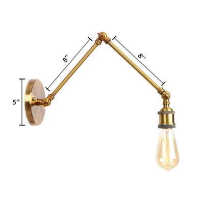 Open Bulb Wall Sconce Retro Style Metal 1 Light Wall Mount Light in Brass with Adjustable Arm