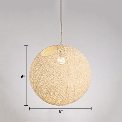 Rattan Ball Shade Suspended Light Natural Simple Ceiling Light in White for Sitting Room