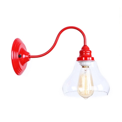 Red Finish Gooseneck Wall Lamp with Cucurbit Shade Industrial Clear Glass Single Head Wall Sconce