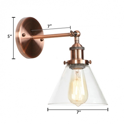 Retro Style Coolie Wall Sconce Clear Glass 1 Bulb Wall Light with Copper Round Base