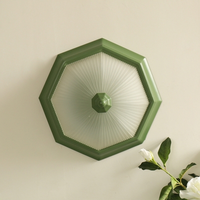 Ribbed Glass Dome Wall Lamp Stylish Simple LED Wall Lighting in Olive for Corridor Hallway