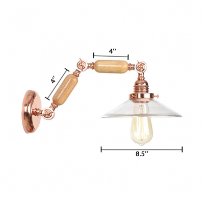 Rose Gold Shallow Round Wall Light Modernism Adjustable Glass Shade 1 Bulb Wall Sconce