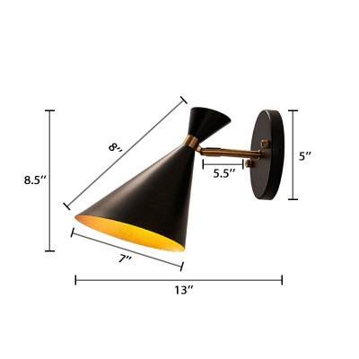 Rotatable 1 Light Cone Wall Light Fixture Minimalist Metal LED Wall Sconce in Black for Bedside