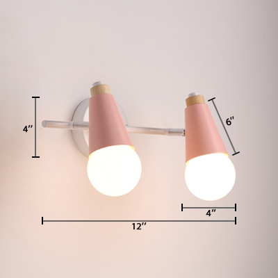 Rotatable Open Bulb Sconce Light Coffee Shop Metallic 2 Light Wall Mount Light in Blue/Pink/Yellow