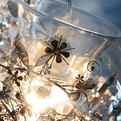 Silver Flower Pendant Light with Globe Glass Shade Modern Fashion 1 Head Suspension Light