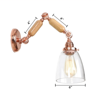 Simplicity Cup Shape Wall Lamp Adjustable Clear Glass Single Head Wall Light Fixture in Rose Gold