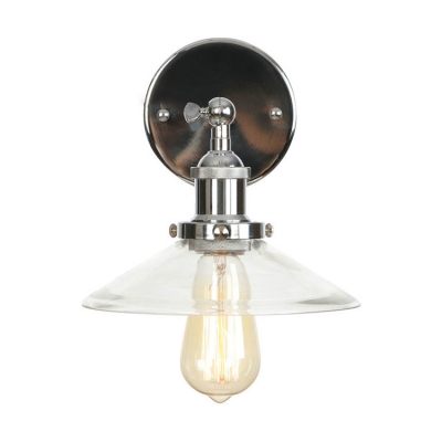 Single Head Shallow Round Wall Light Industrial Simple Clear Glass Sconce Light in Chrome Finish