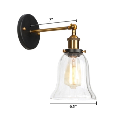 Single Light Bell Wall Lamp Industrial Clear Glass Sconce Light in Brass Finish for Staircase