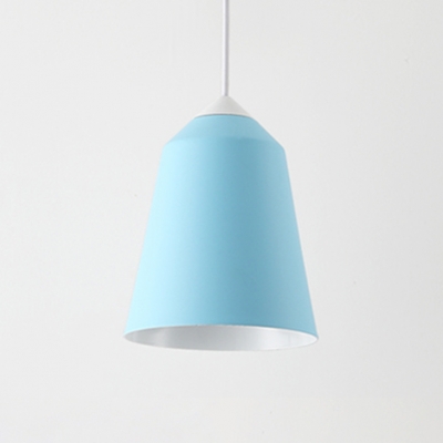 Sky Blue Bucket Pendant Lamp Macaron Simple Aluminum 1 Bulb Suspended Light for Bedroom