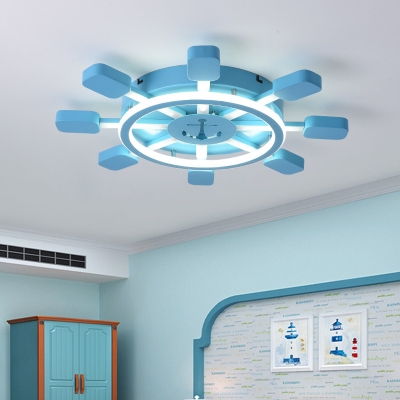 Sky Blue Round Rudder Flush Mount Mediterranean Acrylic LED Lighting Fixture for Boys Bedroom
