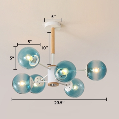 Sphere Ceiling Light Modern Chic Faded Blue Glass 6 Light Ceiling Lamp for Coffee Shop