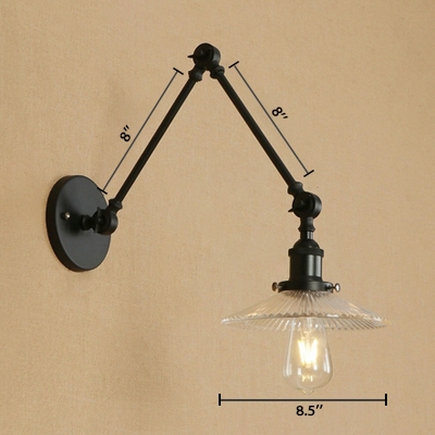 Swing Arm Sconce Light Modernism Simple Clear Glass Shade Single Light Wall Light in Black Finish