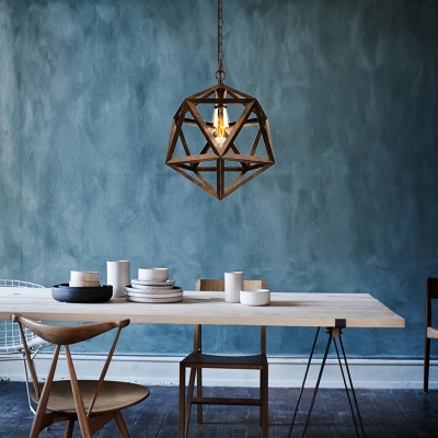 Vintage Hexagram Metal Cage Pendant Light in Black Finish Industrial 1 Light Hanging Lamp for Restaurant Kitchen Cafe