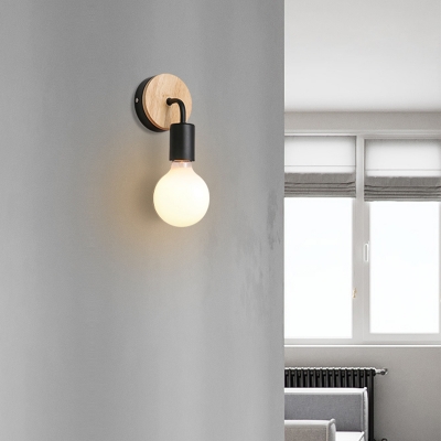 Wooden Open Bulb Lighting Fixture Modern Fashion Single Light Wall Lamp in Black