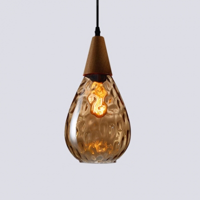 Wooden Teardrop Hanging Light Modernism 1 Light Pendant Lamp in Amber/Clear/Smoke