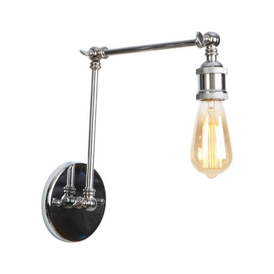 1 Head Open Bulb Wall Mount Light Retro Style Metallic Wall Sconce in Chrome with Swing Arm