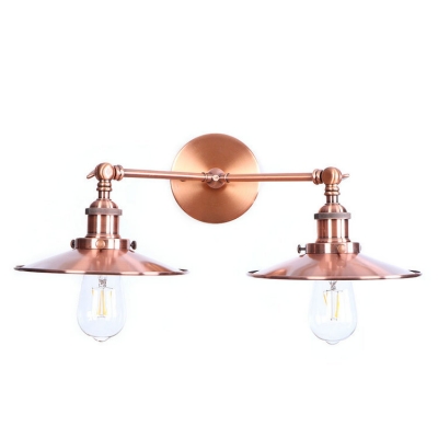 2 Heads Armed Lighting Fixture with Flared Shade Vintage Retro Metallic Wall Lamp in Copper