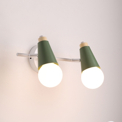 2 Lights Cone Wall Mount Light Minimalist Macaron Children Room Metal Lighting Fixture in Gray/Green