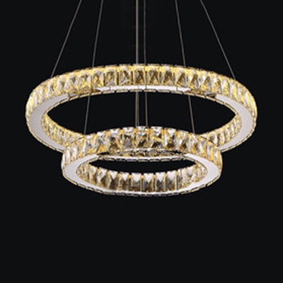 2 Tiers Ring LED Suspended Light Modern Fashion Crystal Hanging Light for Restaurant
