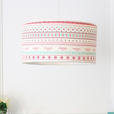 3 Lights Drum Hanging Lamp American Retro Chandelier Lamp with Colorful Fabric Shade