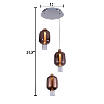 3 Lights Lantern Suspension Light Post Modern Glass Shade Suspension Light in Rose Gold