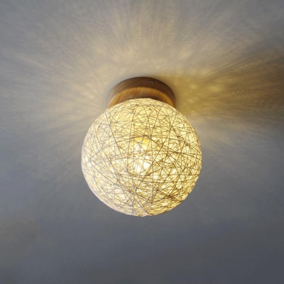 Sphere Flush Light Simplicity Modern Weave 1 Light Ceiling Lamp in White for Bedroom