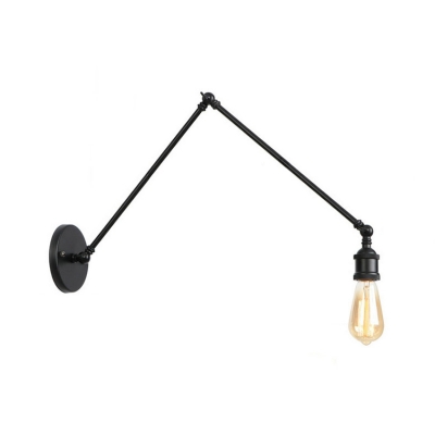 Adjustable 1 Head Bare Bulb Sconce Light Simple Concise Iron Wall Mount Light in Black for Study Room